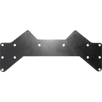 Black metal plate with multiple holes in a symmetrical arrangement.