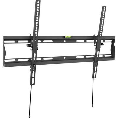 Metal TV wall mount with adjustable, perforated arms and integrated spirit level, suitable for large televisions.