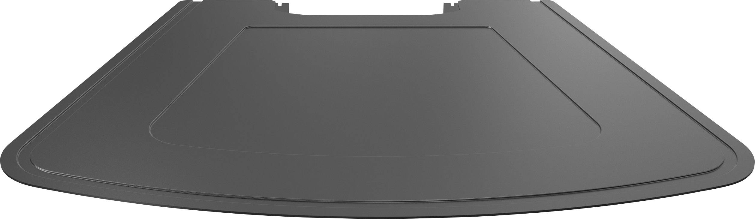 Black plastic cover in a trapezoidal shape, smooth and flat.