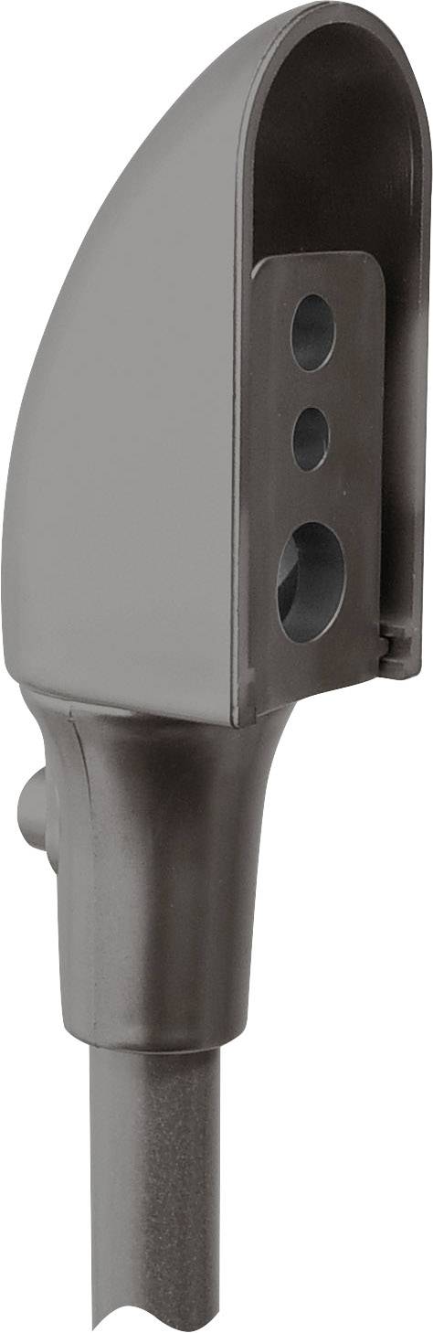 A grey plastic component, possibly part of a machine component or mounting bracket.