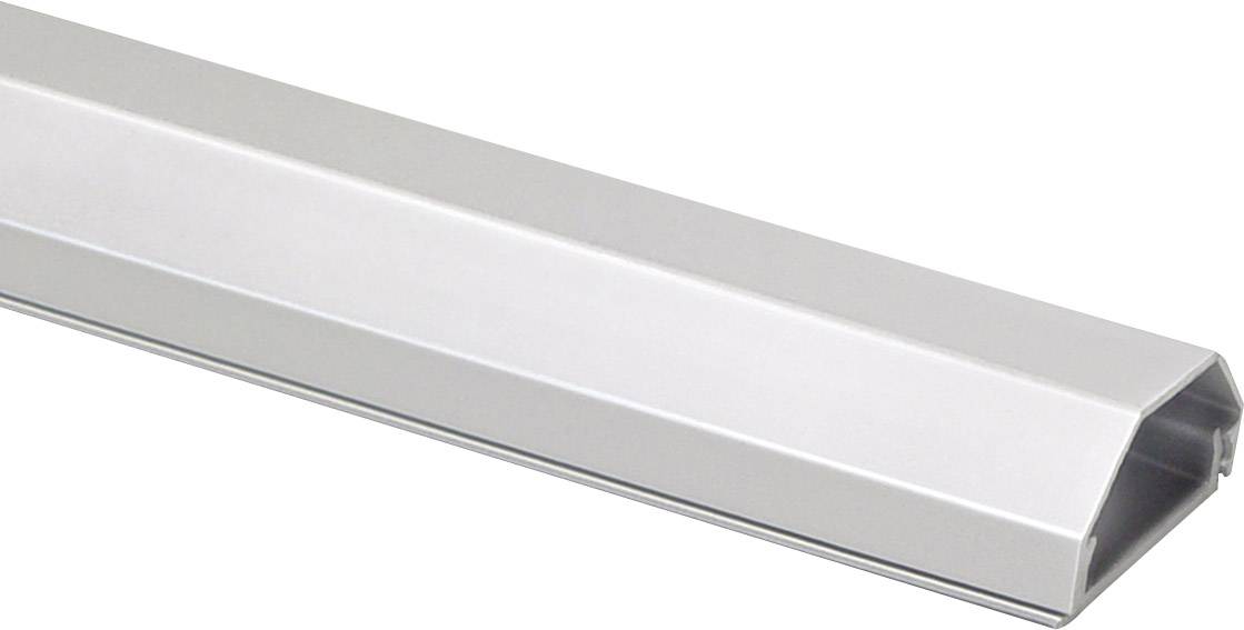 A silver aluminium cable trunking in a rectangular shape, suitable for neat cable routing in residential or office environments.