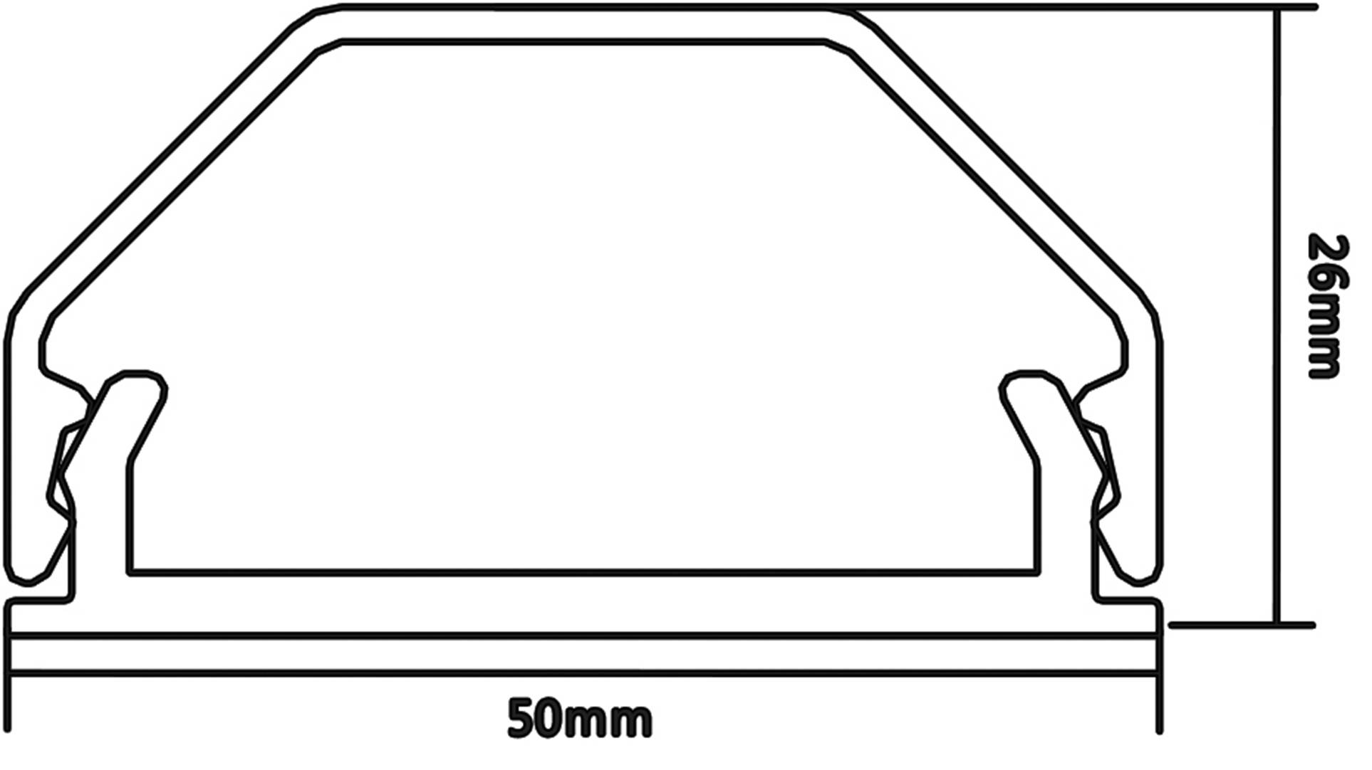 Cross-sectional drawing of a profile with dimensions of 50 mm width and 26 mm height. Shows the shape and construction details.