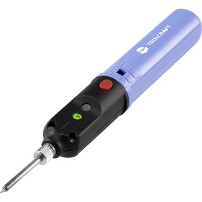 Soldering iron with blue handle and red button, suitable for detailed soldering work, compact and handy in design.