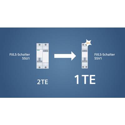 FI/LS switch 5SU1 with width 2TE and new 5SV1 with width 1TE. An arrow points from 5SU1 to 5SV1, which is marked with 'NEW'.