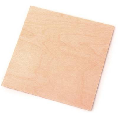 A square, thin sheet of wood with a smooth, light brown surface. It has an even grain pattern.