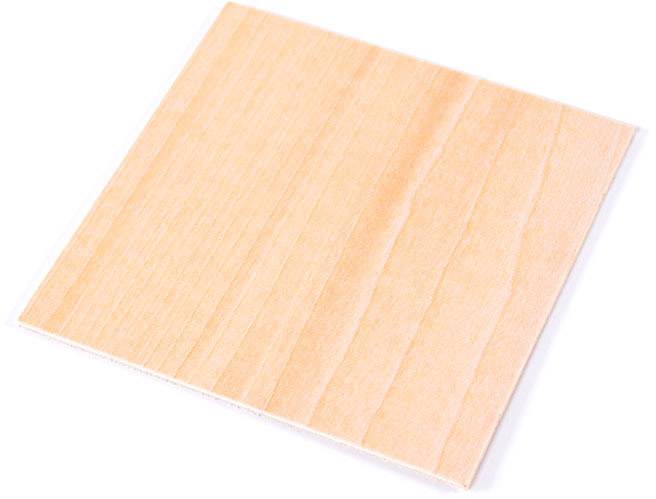 A square wooden board with natural grain, uniformly light brown in colour, without visible decorations or motifs.