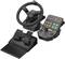 Steering wheel and pedal set with control console, used for driving and simulation games, showing multiple buttons and joystick.