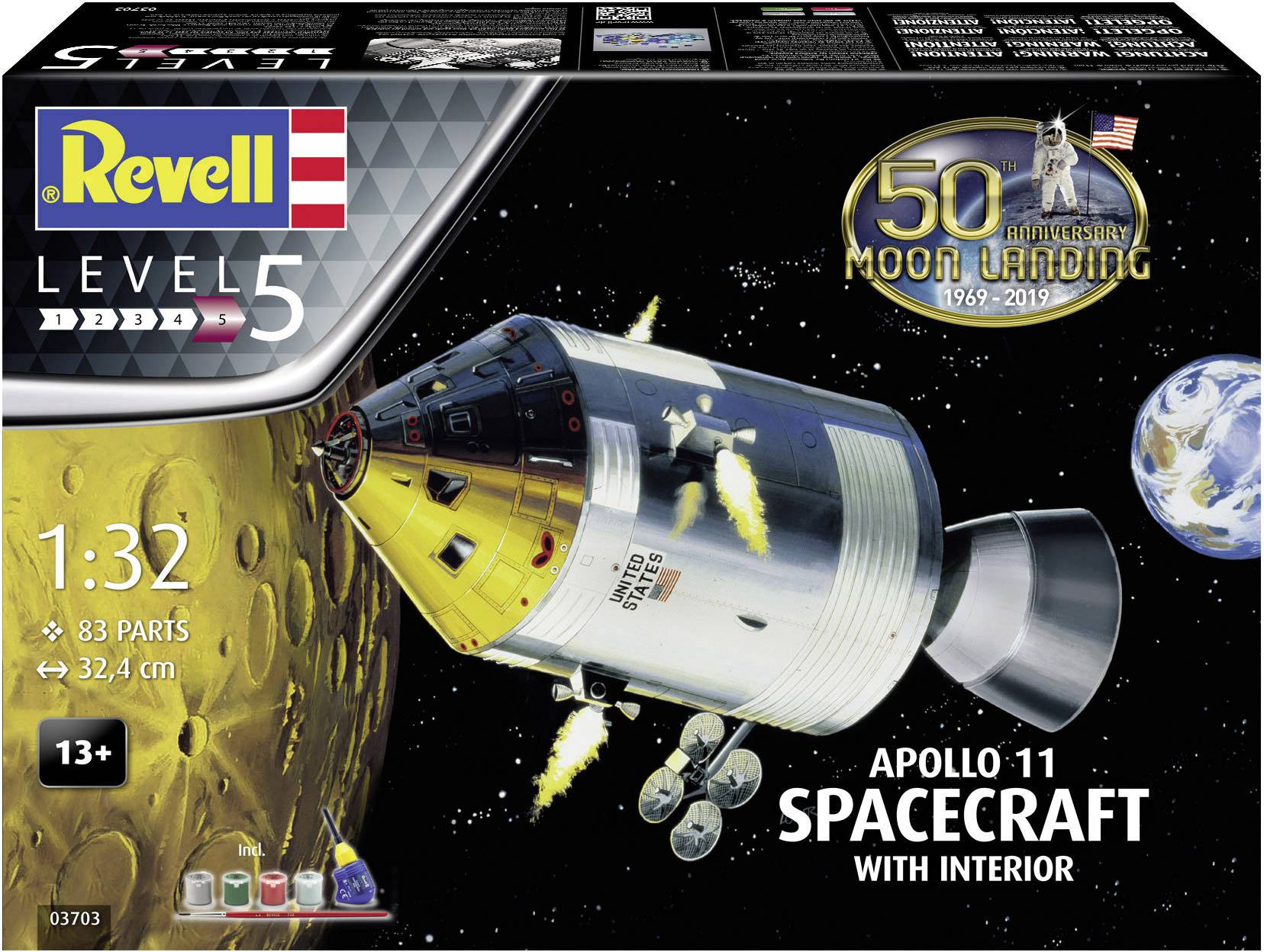 Revell 03703 Apollo 11 Spacecraft with Interior Spacecraft assembly kit 1:32-5