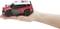 A human hand is holding a small, remote-controlled model car in red, black and white.