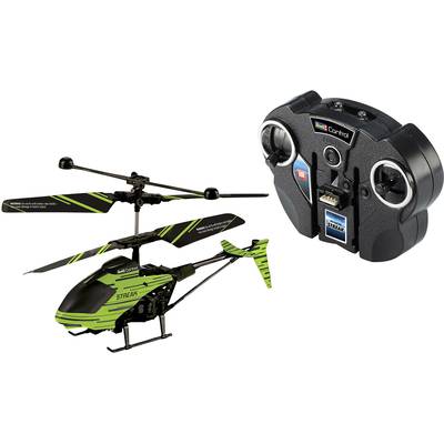 A green remote-controlled helicopter with black and green stripes and a matching remote control, suitable for children and hobbyists.