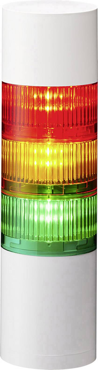 A traffic light with three lights: red at the top, yellow in the middle, green at the bottom. It indicates the operational status of a system.