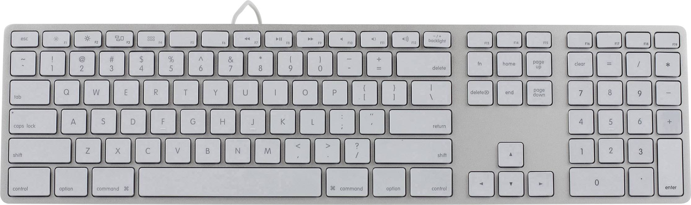 Matias FK318LS-DE USB Keyboard German, QWERTZ, Macintosh Silver, White Backlit, USB port