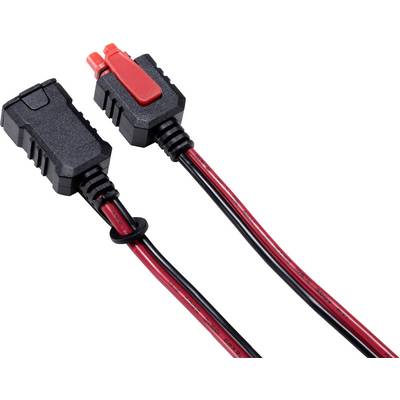 'Black and red electrical cable with two connectors lying side by side.'