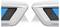 Silver geometric shapes with black and blue segments, displaying a symmetrical arrangement on a white background.