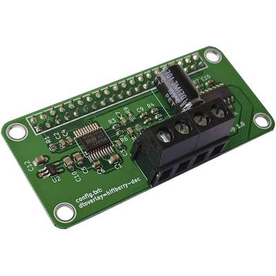Electronic circuit board with a green PCB, populated with various resistors, a microchip, and black terminal blocks in the top right corner.