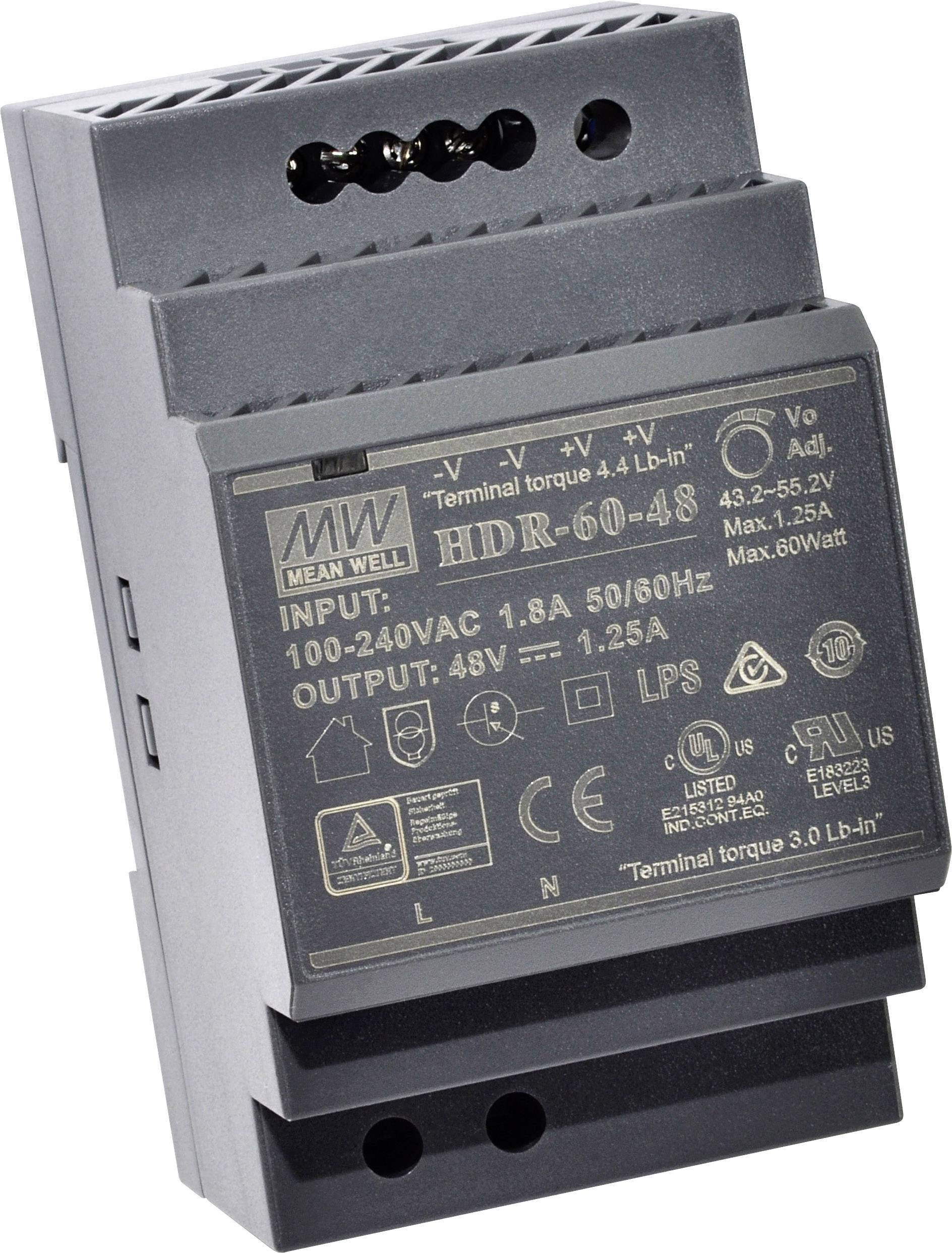 24 V, 60 W, barra de guía DIN Rail Power Supply universal Transformador industrial de roca MeanWell HDR-60-24 