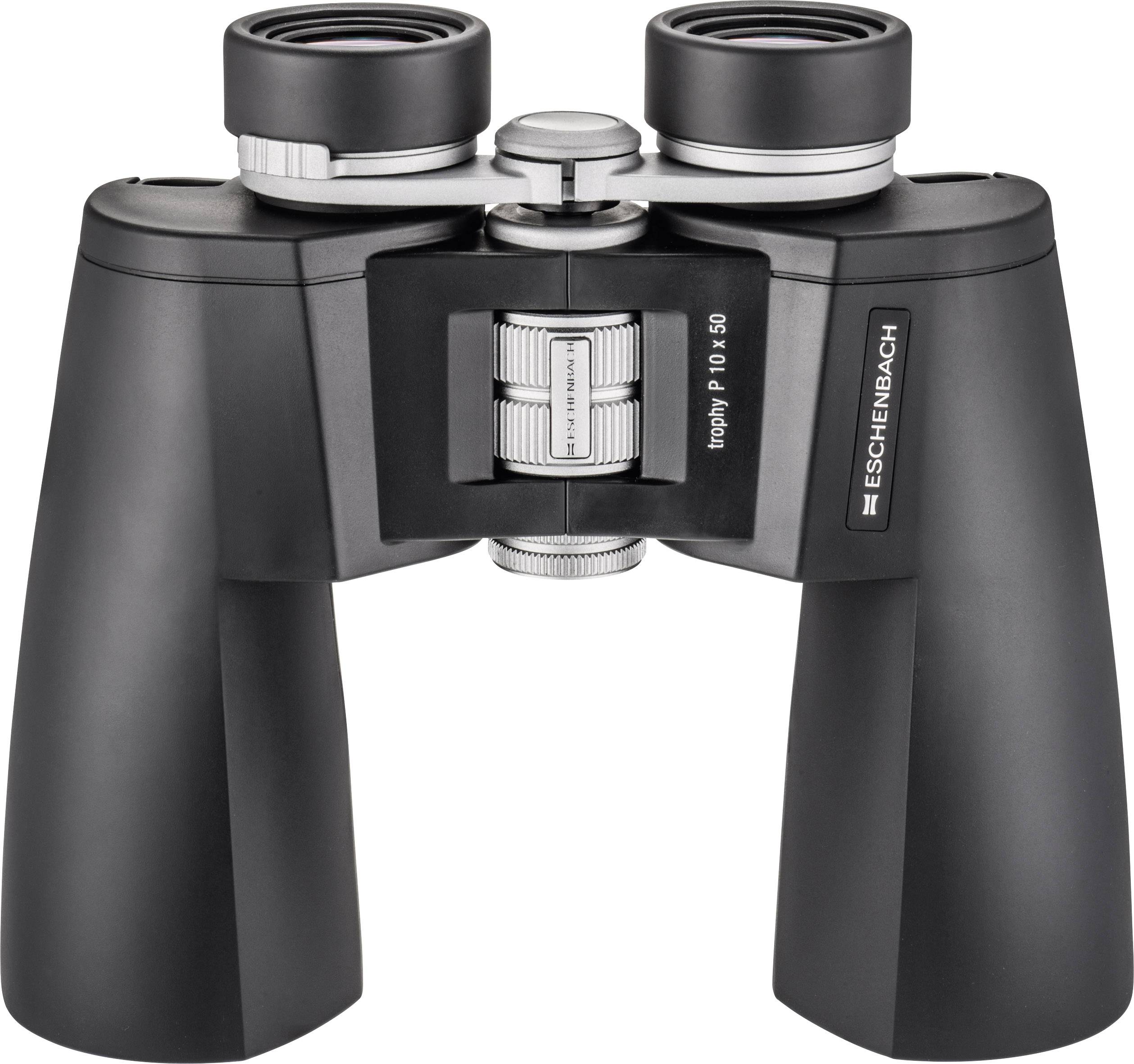 Binoculars with a black casing and silver details, brand Eschenbach, model Trophy P 10 x 50.