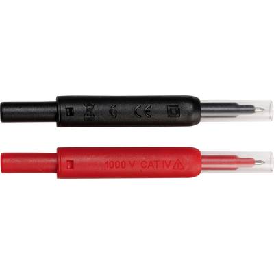A black and a red electrical test probe attachment. The red one bears the inscription '1000 V CAT IV'.