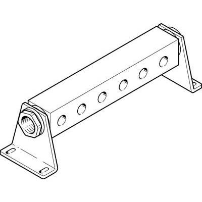 Technical drawing of a rectangular mounting bracket with screw holes and mounting angles at both ends.