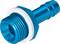 Blue hose adapter with thread and seal, suitable for connecting hoses in plumbing or irrigation systems.