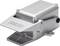 Metal foot switch, rectangular with a curved profile, suitable for machine control. Contains a ribbed pedal surface for secure footing.
