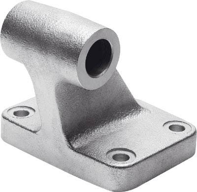Metal L-shaped bracket, suitable for mounting on flat surfaces, with four mounting holes for stabilisation and a pipe extension.