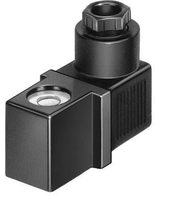 A black, right-angled electrical connector with a ribbed grip and screw lock, against a neutral background.