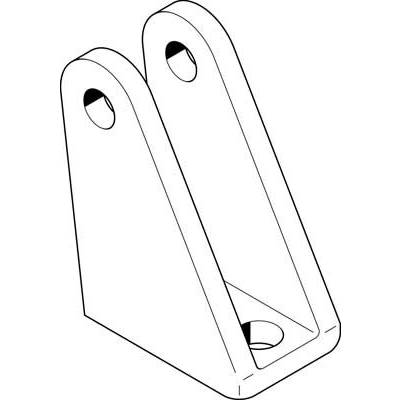 Linear drawing of an angle plate with two parallel tabs, each with a hole at the tip.