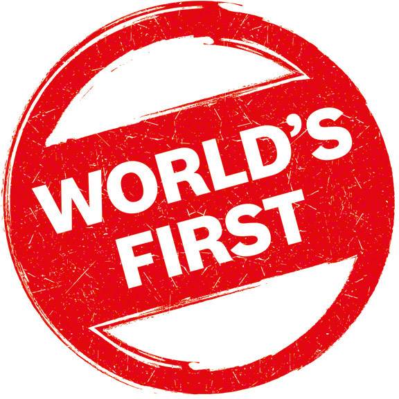 Red stamp with the inscription 'WORLD'S FIRST'.