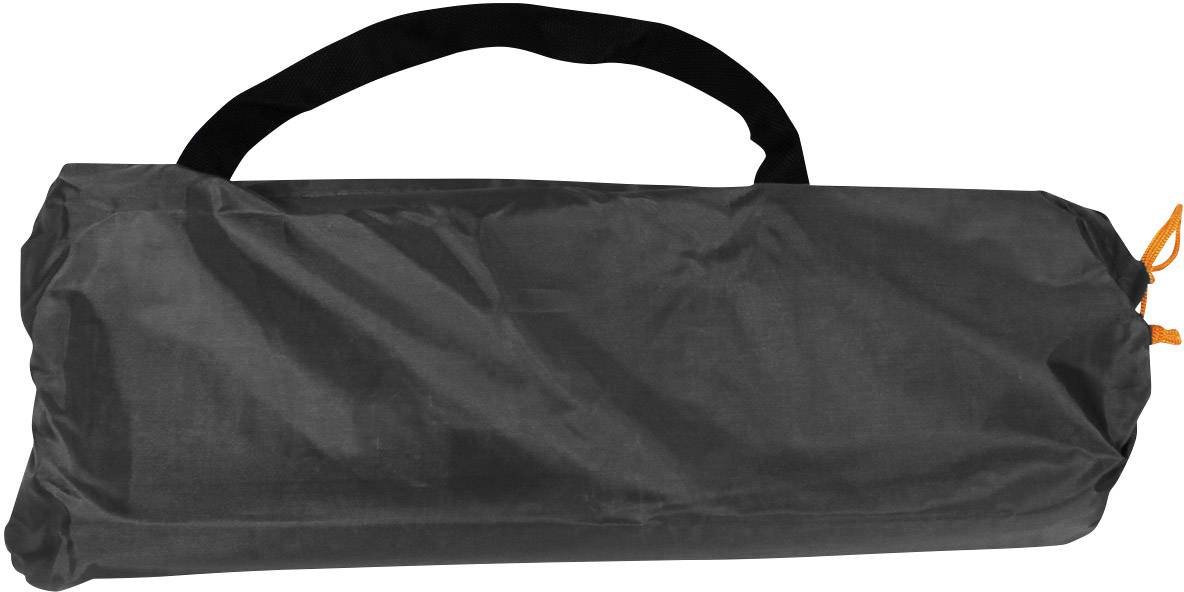 Black carrier bag with carry handle, rectangular shape, slightly glossy surface, in closed condition.