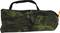 Camouflage-coloured holdall with a black handle. The bag is oblong in shape and could be suitable for camping equipment.