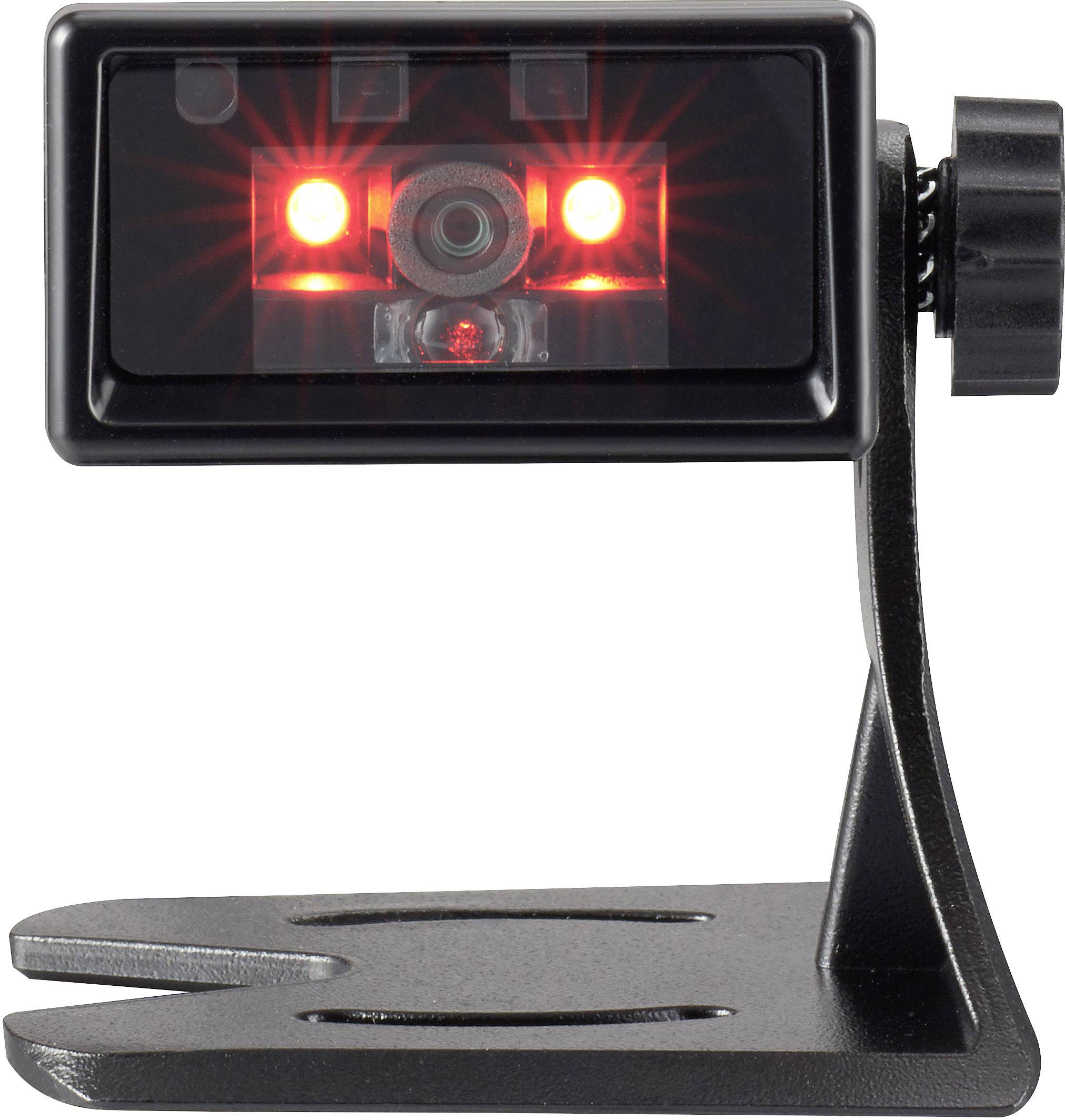 A surveillance camera with red-illuminating LEDs mounted on a metal stand.