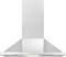 Metallic cooker hood with rectangular chimney and funnel-shaped canopy section, suitable for modern kitchens.