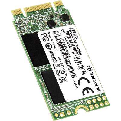 A Transcend SSD M.2 SATA III with 128 GB capacity, model TS128GMTS430S, displays technical conformity data and serial number.
