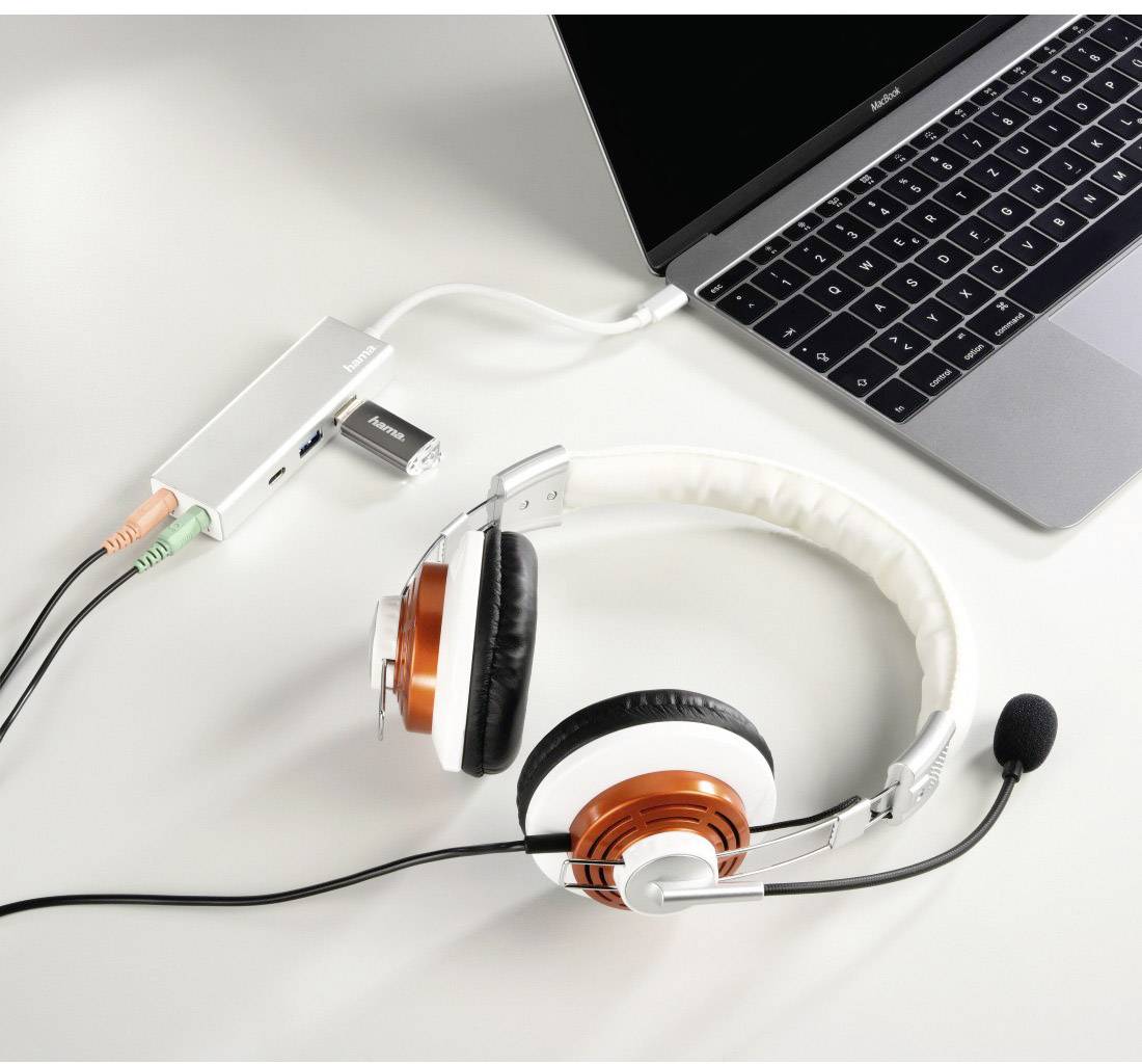 Hama 00135758 USB / Jack Adapter [1x USB-C® plug - 1x USB 3.2 2nd Gen port A (USB 3.1), USB-C® socket, Jack socket 3.5 m-5