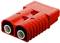 A red two-pole electrical connector for electrical applications, with a robust plastic casing and two visible poles.