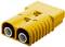 Yellow electrical connector housing with two round socket ports, suitable for high-current applications.