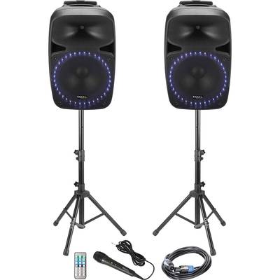 Ibiza Sound PKG15A-SET Active PA speaker set Bluetooth, Built-in light effect, incl. tripod, incl. microphone
