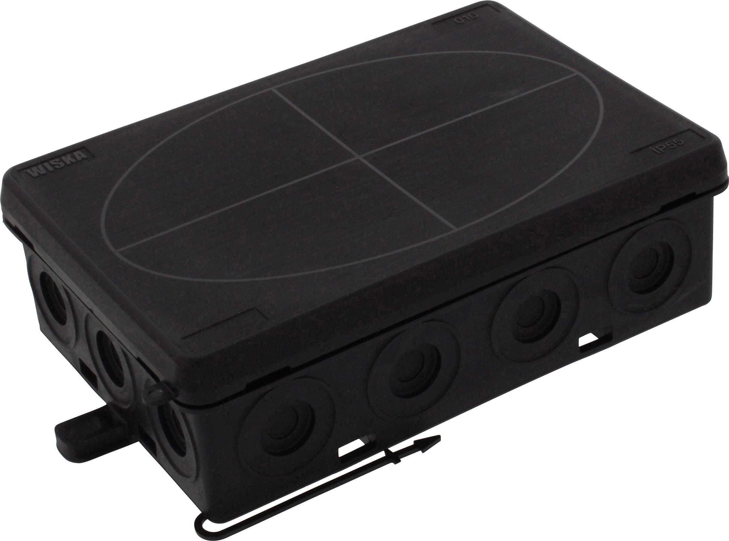 A rectangular, black enclosure with several round openings on the side. It appears to be an electrical junction box.