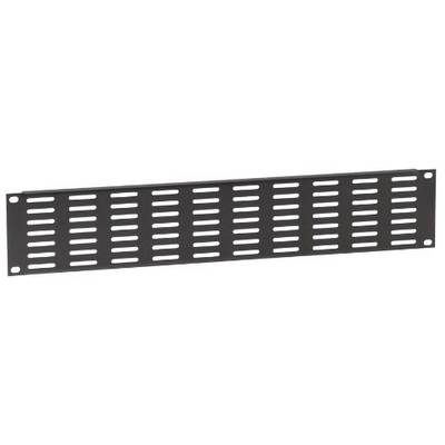 Black ventilation grille with rectangular slots, suitable for rack mounting to improve air circulation.