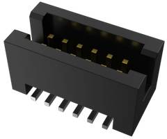A black electronic plug with multiple metal contacts and connections on its underside.