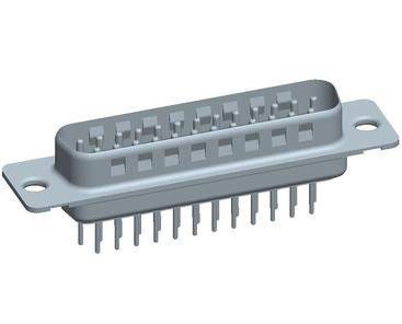 A grey D-sub connector with multiple pins, typically used for connecting electronic devices and systems.
