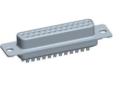 Metallic rectangular connector with multiple contact points. Used for electrical connections in devices.