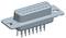 A grey, rectangular connector with multiple pins and two lateral mounting rails. Primarily used for electronic connections.
