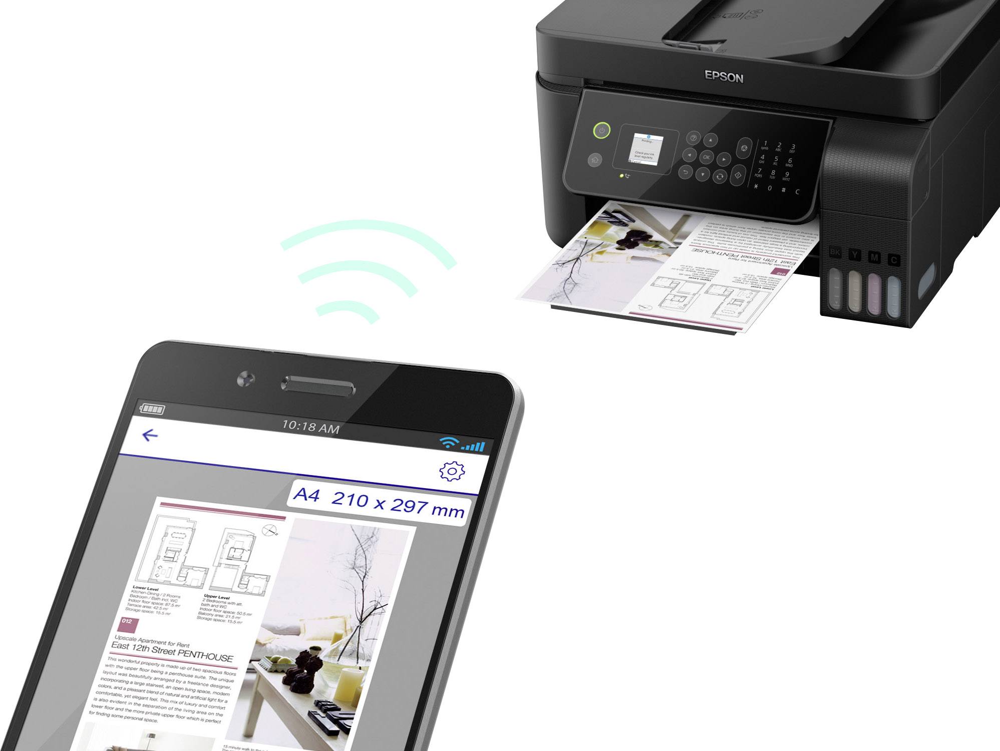 Epson EcoTank ET-4700 Multifunction printer Inkjet Colour A4 Printer, scanner, copier, fax LAN, Wi-Fi, ADF, Ink tank sys-7