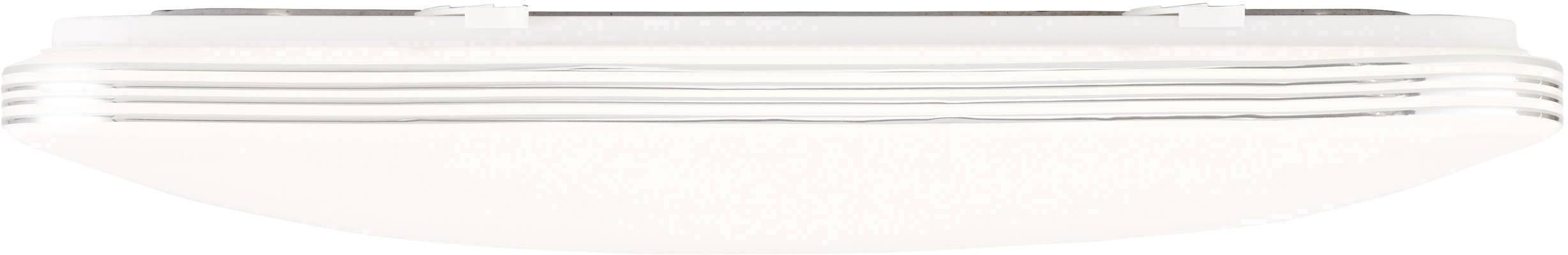 Flat, round ceiling light in white, with a striped design around the edge, suitable for modern interiors.