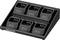 The image shows a Kenwood charger with six battery charging slots, arranged in two rows. The charging slots have metal contacts.