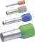 Four isolated wire end ferrules in different colours and sizes, arranged from small to large on a white background.