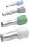 Four wire end ferrules in different colours and sizes are shown, from top to bottom: blue, grey, green, white.