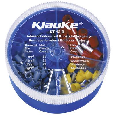 Round box with wire end ferrules in various colours and sizes from 4mm² to 16mm². Brand 'Klauke' and model 'ST 12 B'.
